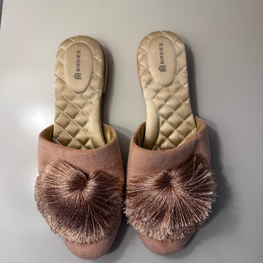 Birdies Songbird Pink Velvet Pom Pom Mule Slides